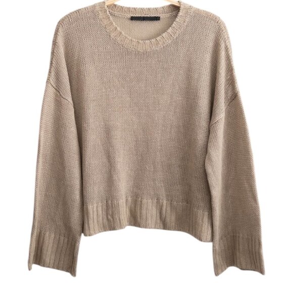 Jenni Kayne Cropped Linen Crew Neck Sweater Womens Sz L Quiet Luxury Minimalist - Picture 2 of 6